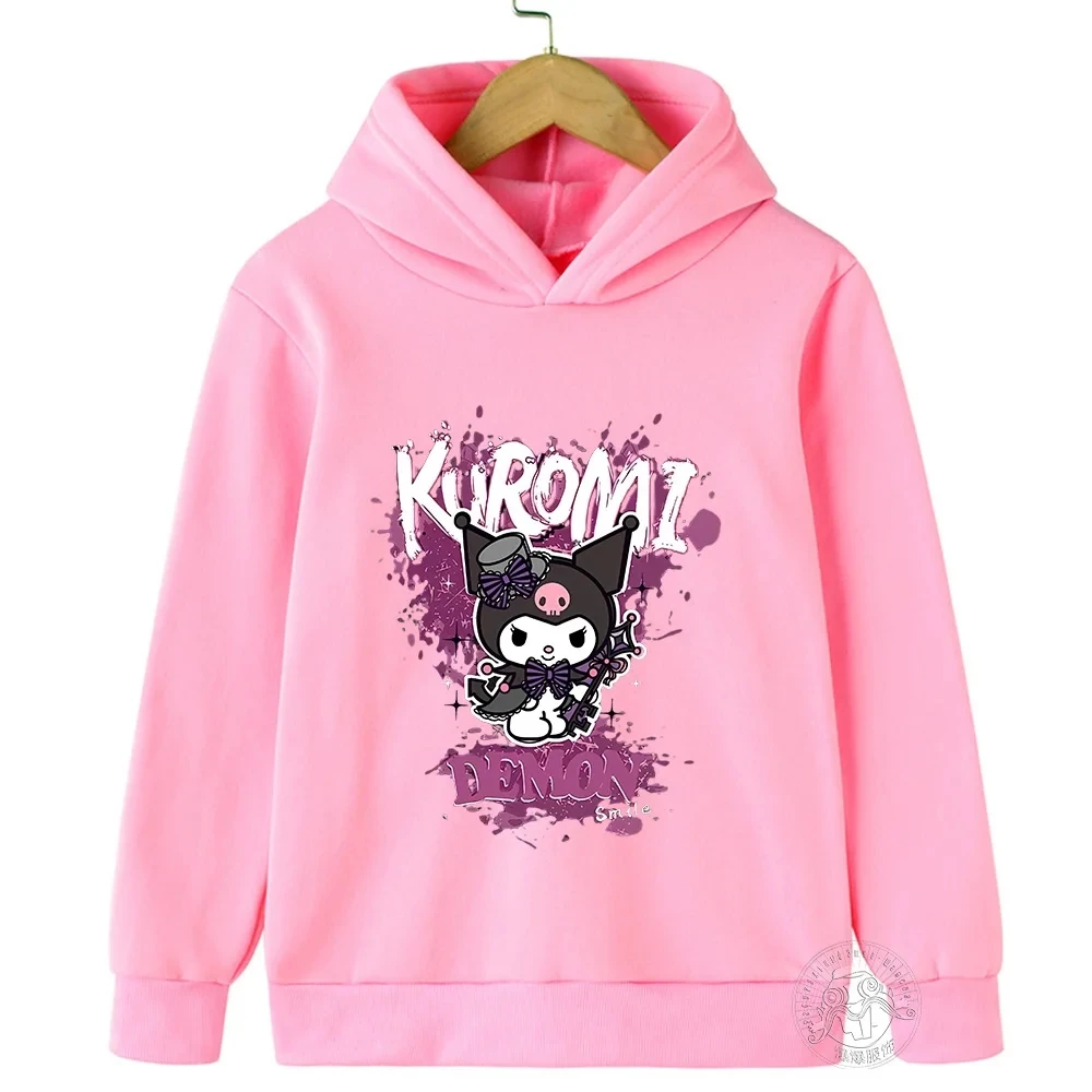 Kuromi Spring and Autumn Leisure Boys and Girls Hooded Sweater Children's Baby Pullover Top Coat Long sleeved Sweater