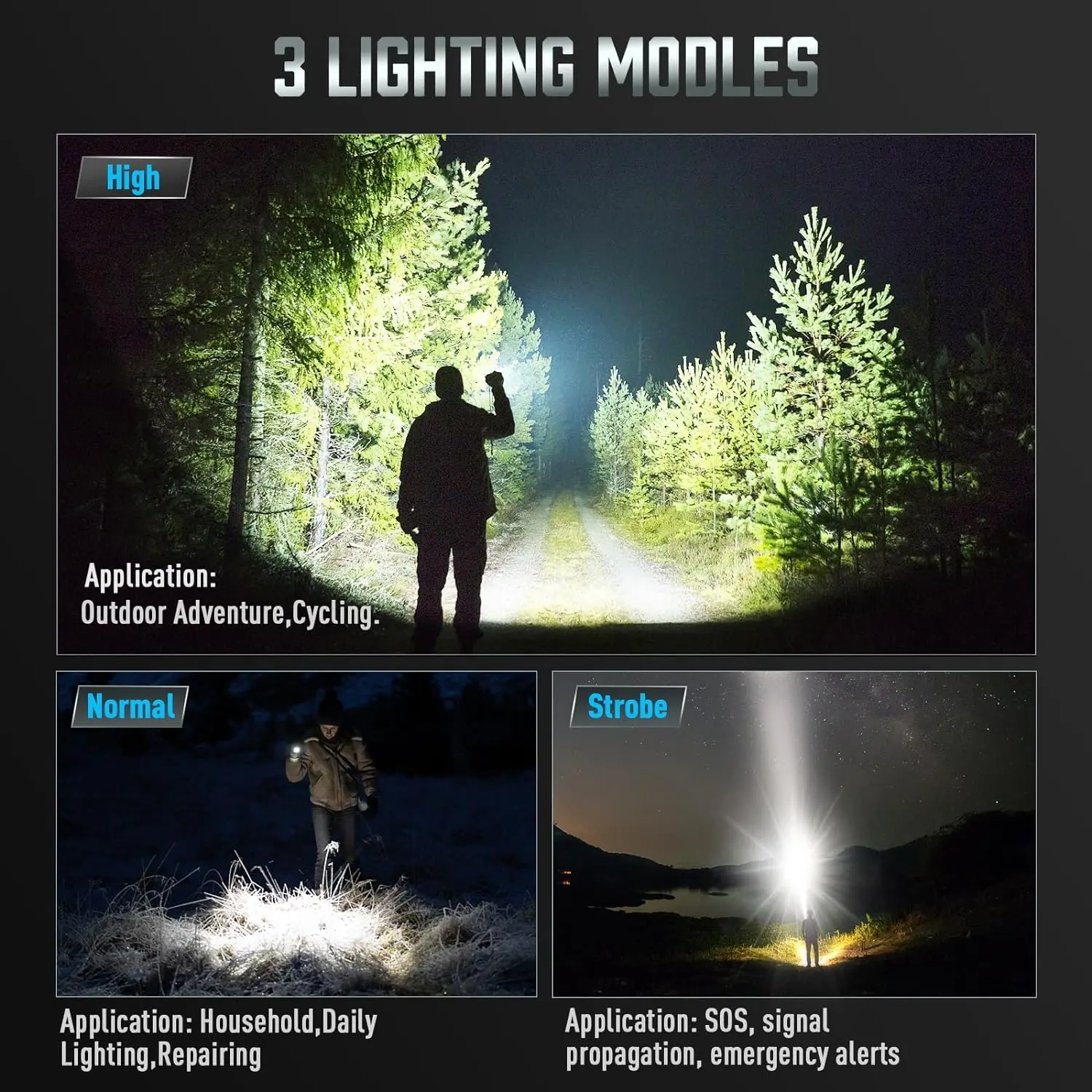 High Power Rechargeable LED Flashlights Super Bright Flash Light Powerful Lantern Camping Torch Outdoor & Emergency Use