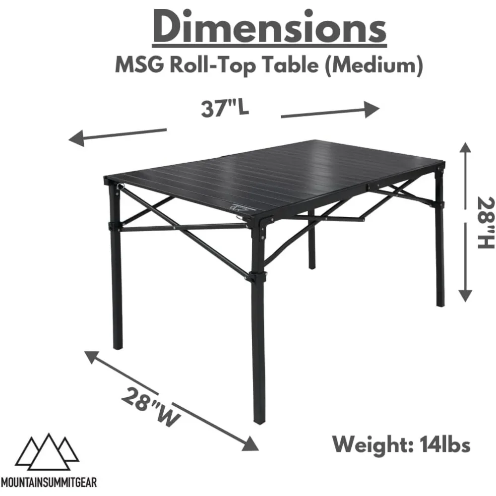 Heavy-Duty Roll-Top Table for Camping - Portable Aluminum-Top Folding Table with Steel Frame by Caddis Sports (Medium)