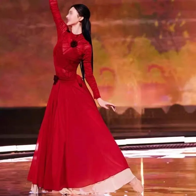 Dress Classical dance with the same style, big swing skirt performance dress annual meeting red opening dance big swing skirt