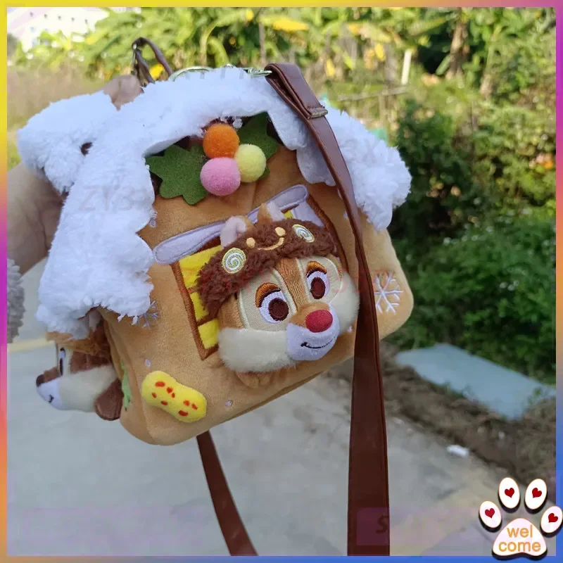 

kawaii winter Qichititi plush crossbody bag shoulder bag cartoon Christmas chipmunk gingerbread house backpack crossbody gift