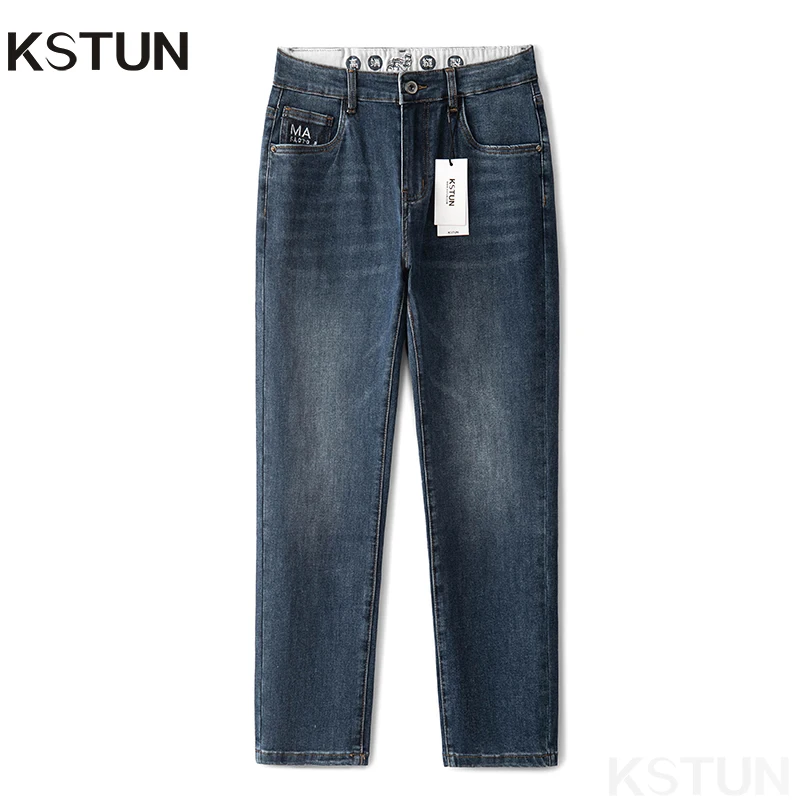 

KSTUN Stretch Jeans Men Blue Slim Straight Regular Fit Casual Denim Pants Male Trousers Men's Clothing Fashion Pockets Jean Man