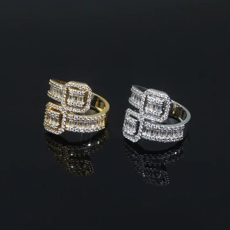 

New Hip Hop Adjust Size Ring Paved 5A Cz Stone For Women Men Gold Silver Color Punk Styles Party Wedding Finger Rings Jewelry