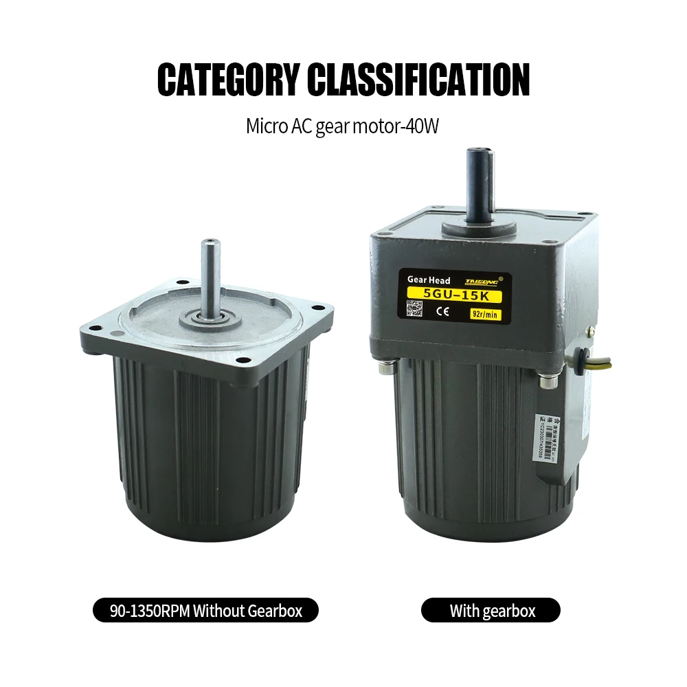 40W Micro AC Motor 110v 220v Single Phase Asynchronous Motor Gear Motor 12mm Motor Shaft+ Speed Controller 5RPM-1350RPM 50/60hz