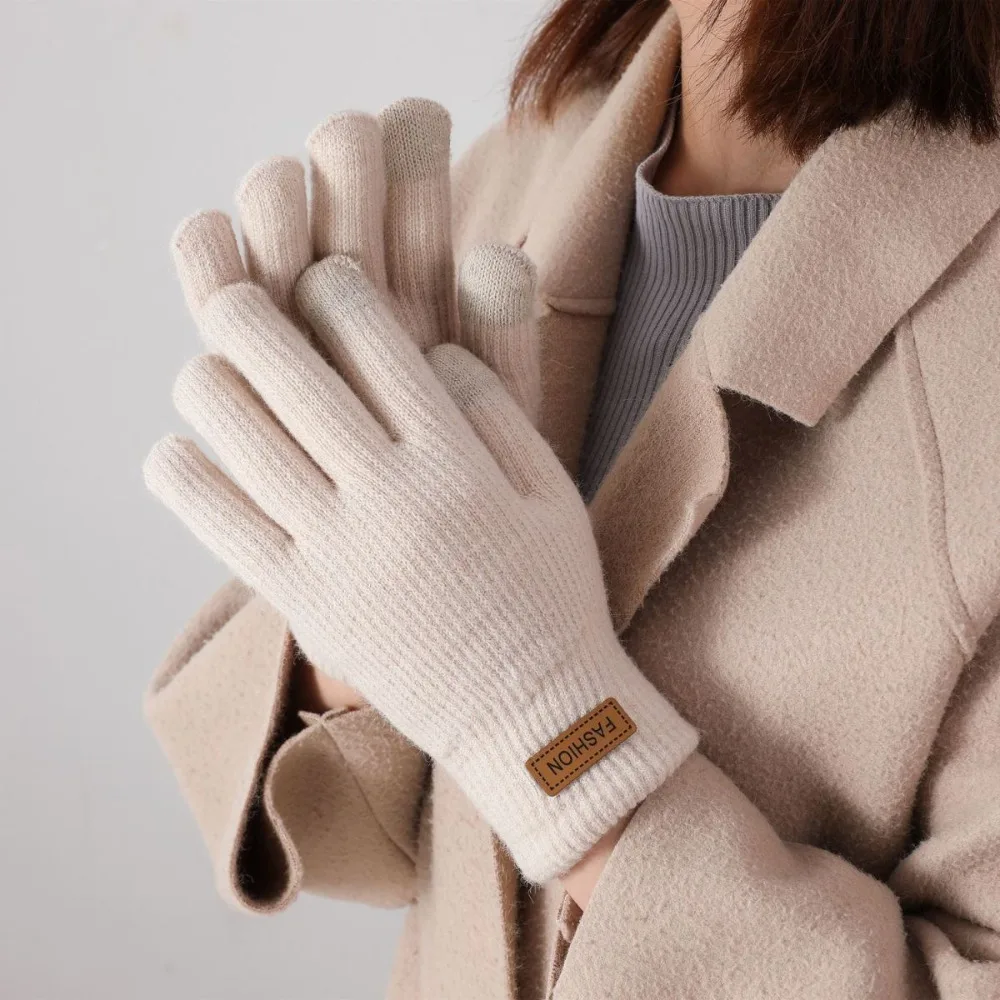 Fashion Touch Screen Winter Gloves Soft Cold-proof Knitted Mittens Thick Full Finger Gloves Women Men