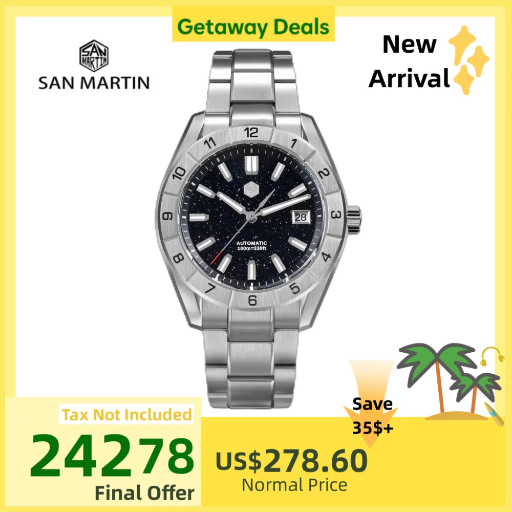 

San Martin 42mm Gemstone Dial NH35 Watch For Men Self Winding Sapphire BGW-X1 Lume 10Bar Swim reloj hombre SN0130B