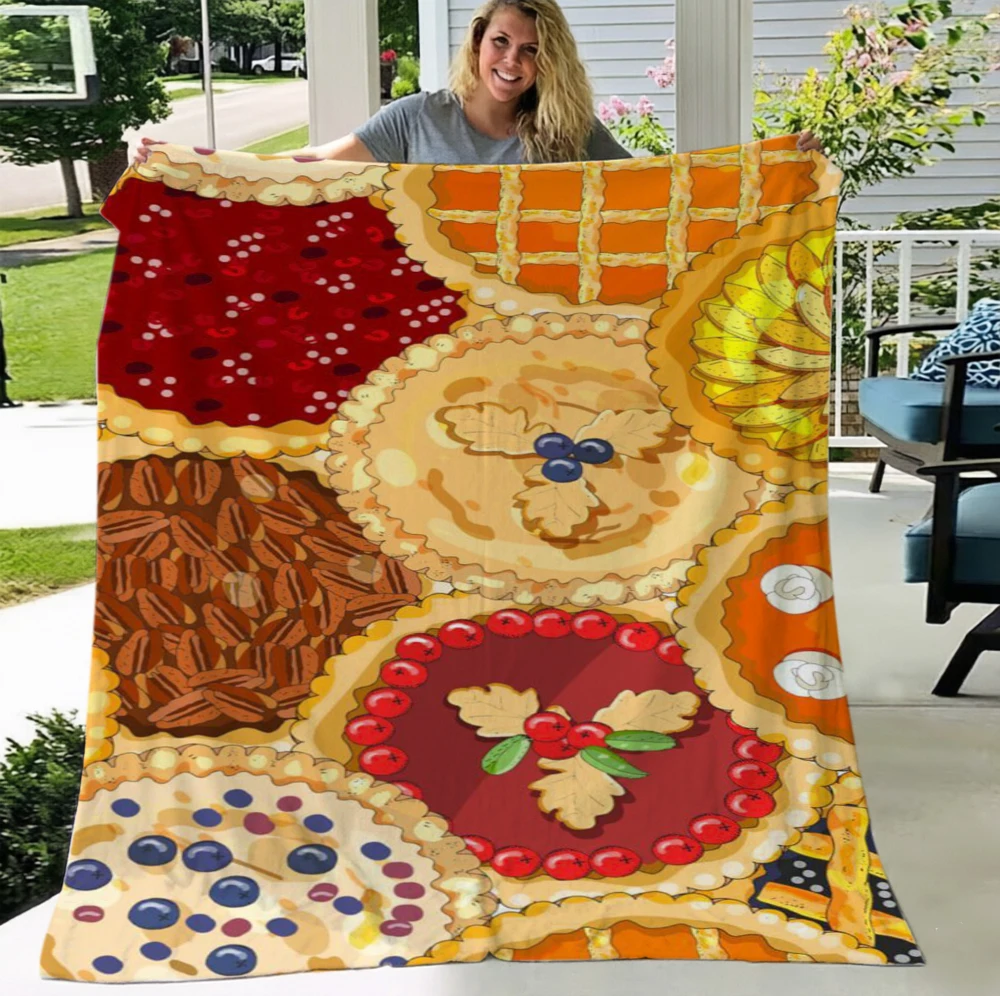 Pumpkin Pie Blanket Apple Berry Soft Flannel Cozy Warm Throw Blankets For Sofa Bed Thanksgiving Sweet Orange Bakery Decor