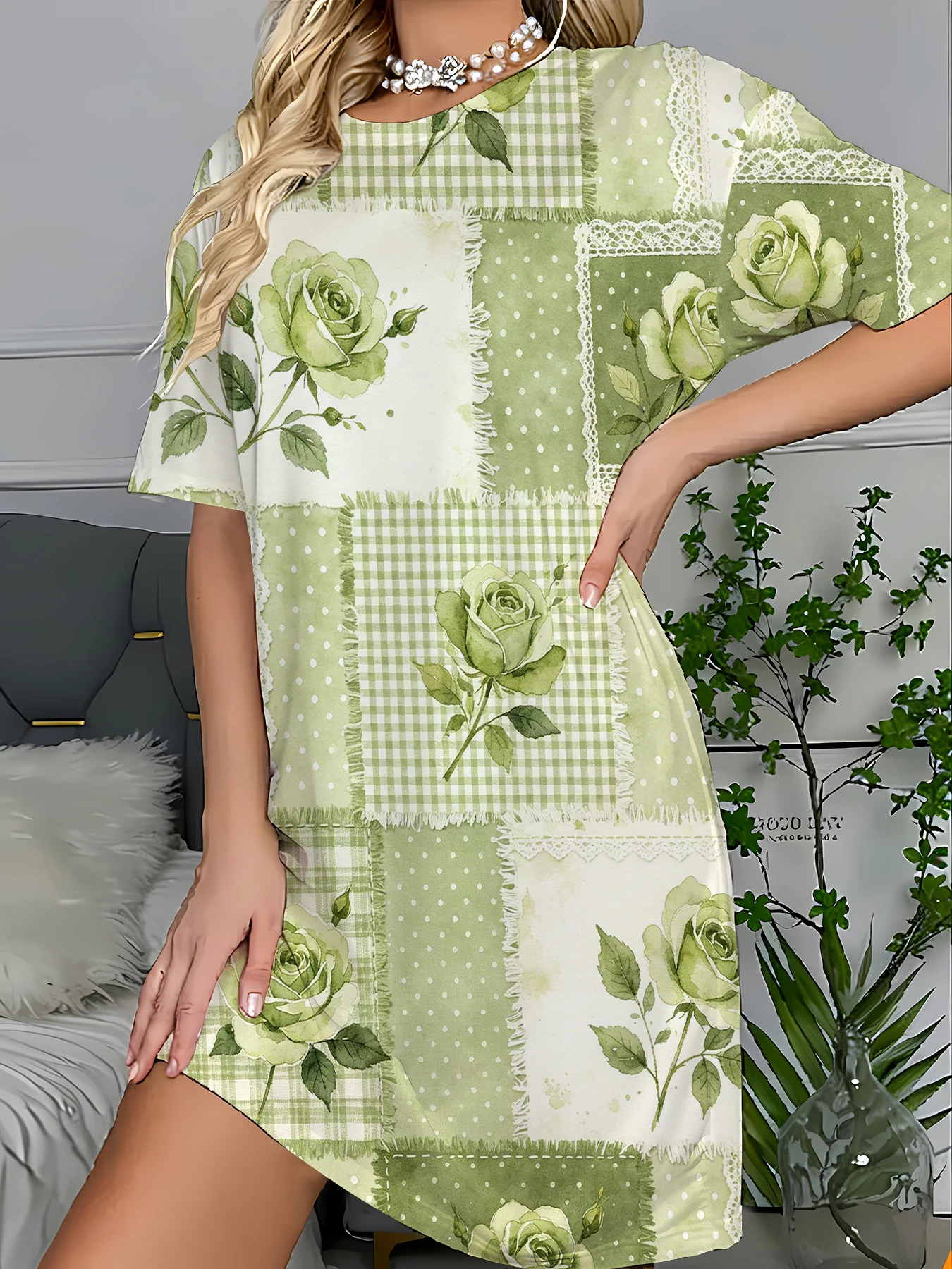 Women's Striped Print Sleep Dress Loose T-Shirt Nightgown Cozy Summer Loungewear