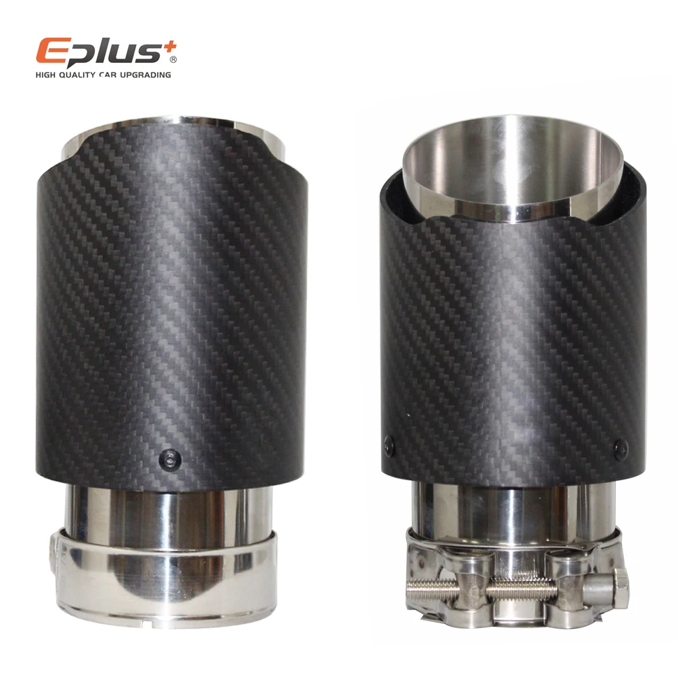 

Универсальный матовый глушитель из углеродного волокна для автомобиля, выхлопная труба, насадка, прямой, нержавеющая сталь, серебристый