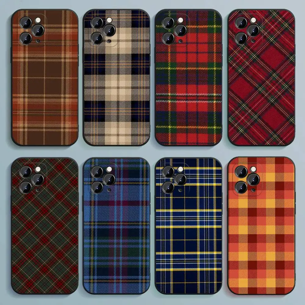 

Scottish Plaid Fabric Phone Case For iPhone 17,16,15,14,13,12,Pro,Max,Plus,E,SE4,Air,Mini Black Soft Cover