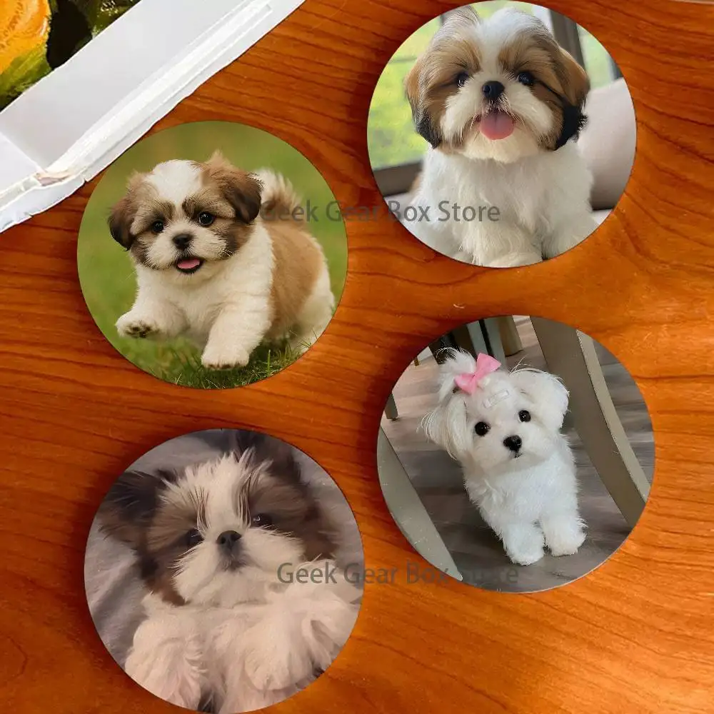 

Lovely Shih Tzu 2D Pattern round Wooden Coaster Decorative Coffee Cup for Use in Coffee Shops Bars Wine Beer