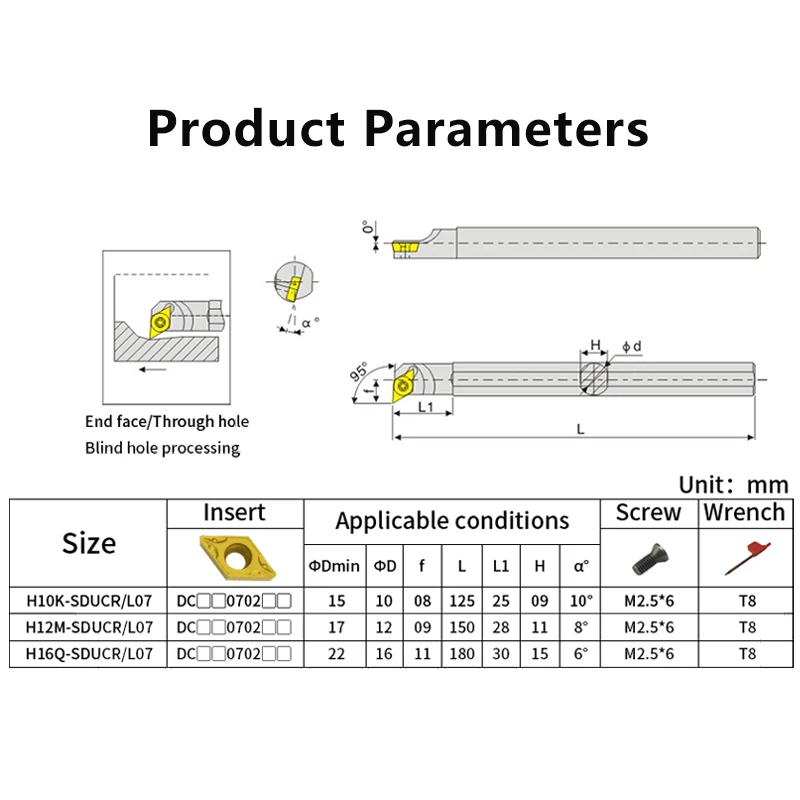 H08K-SDUCR07 H10K-SDUCR07 H12M-SDUCR07 H16Q-SDUCR07 고속 강철 선삭 공구, SDUCR 바 터닝 홀더 커터 바, CNC 선반