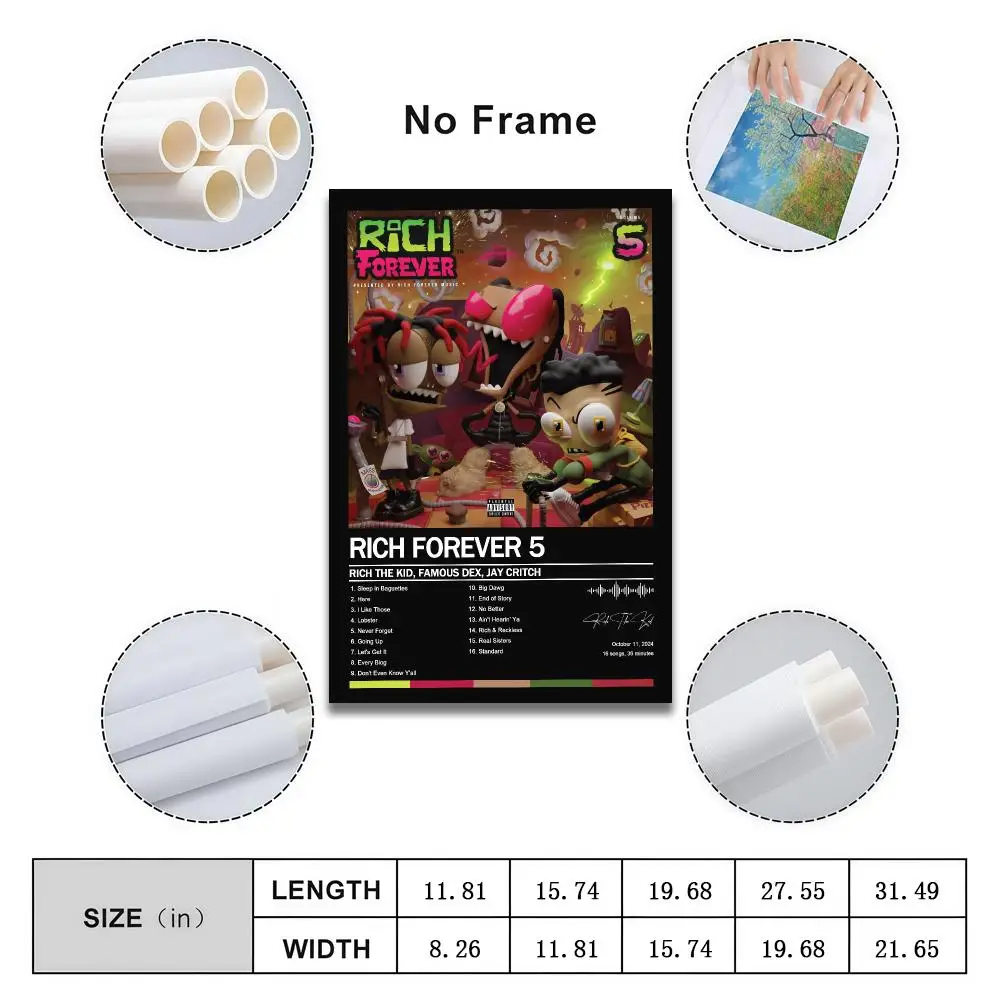 Rich The Kid Poster Peelable Self-Adhesive Album Cover Poster Stickers, Frameless Wall Art for Singer Rap Bedroom