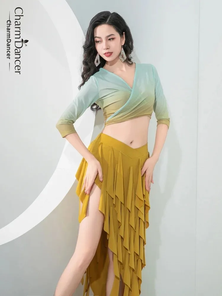 2023 New Belly Dance Costume Gradient Binding Top  Tassel Skirt Set Practice Suit Flowing Skirt Belly Dance Ensemble