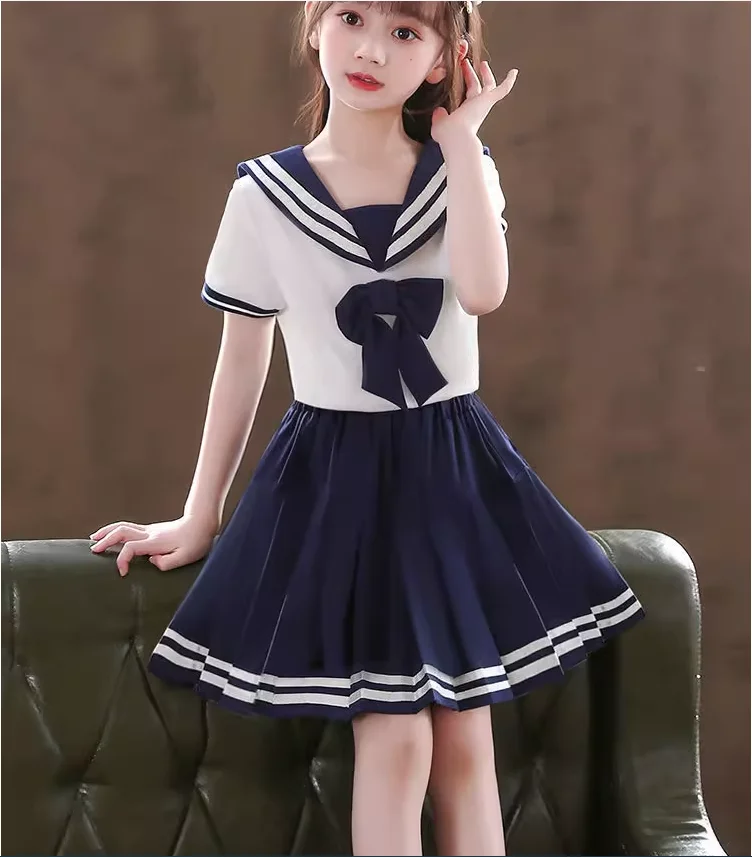 Girls Summer JK Uniform Academy Style Top Skirt Two Piece Set