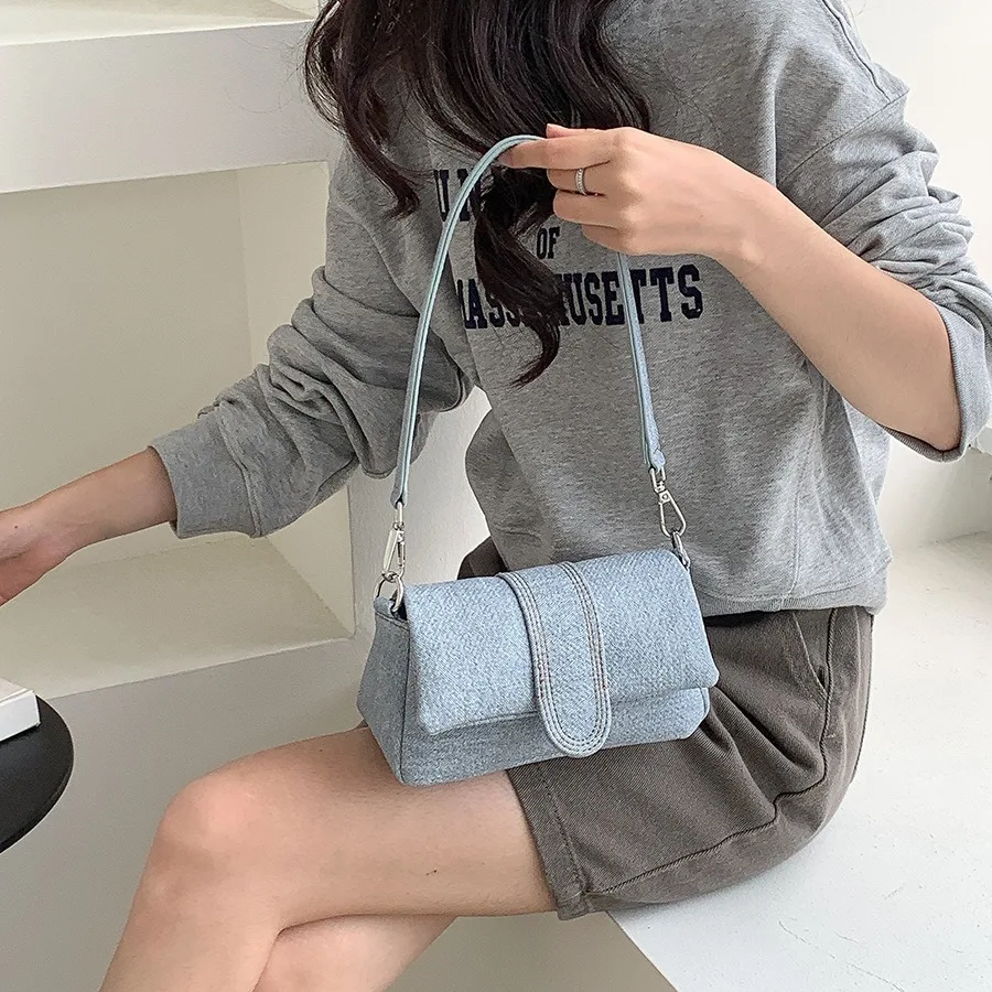 Casual Denim Women Shoulder Bag Fashion Small Canvas Handbags High Quality Armpit Bags for Women 2024 Cover Phone Flap Purses