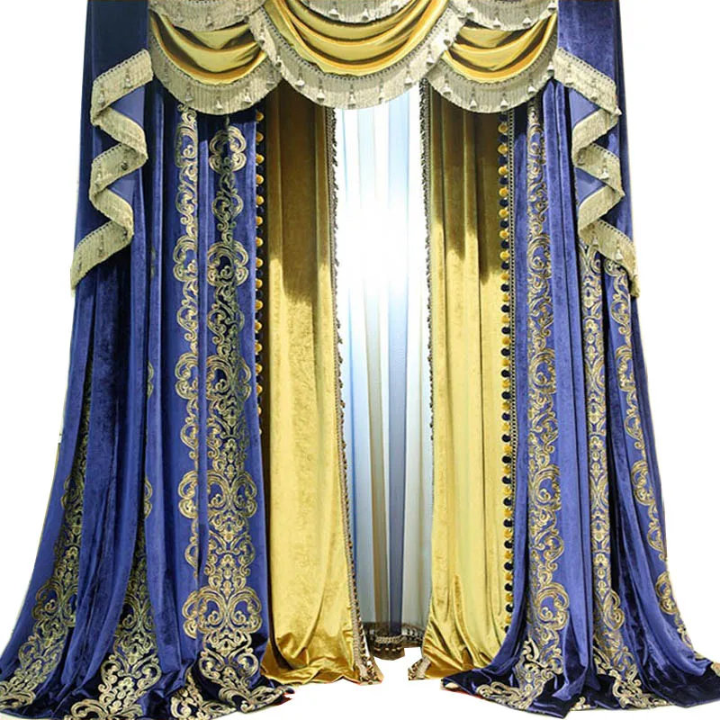 Imagem -05 - Cortinas de Luxo para Sala Persianas Blue Shades Grossa as Cortinas King Porta Cortinas para o Quarto Window Curtain Designs