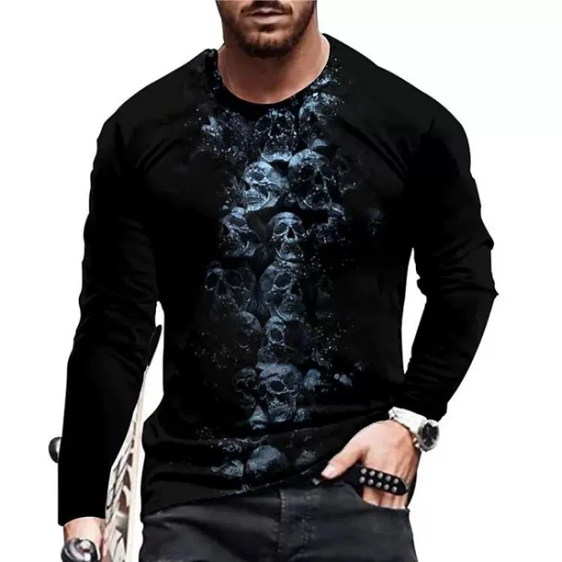 

Hot Selling European and American Men's Spring and Autumn 3D Digital Printing Trend Fashion New Product Round Neck Men's Top T-s