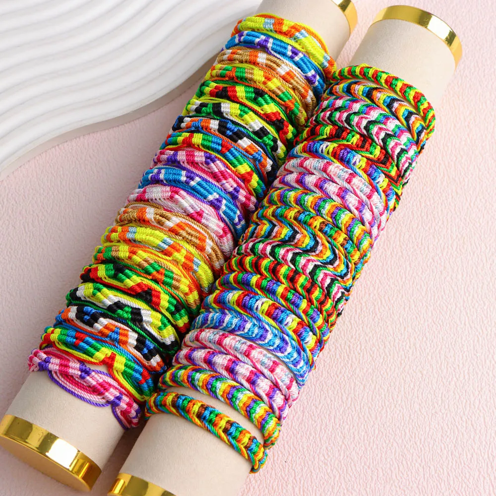 10/20/30/50Pcs/Lot Vintage Bohemia Style Weave Multicolor Rope Friendship Bracelets Wristband Jewelry For Women Men Lovers Gifts