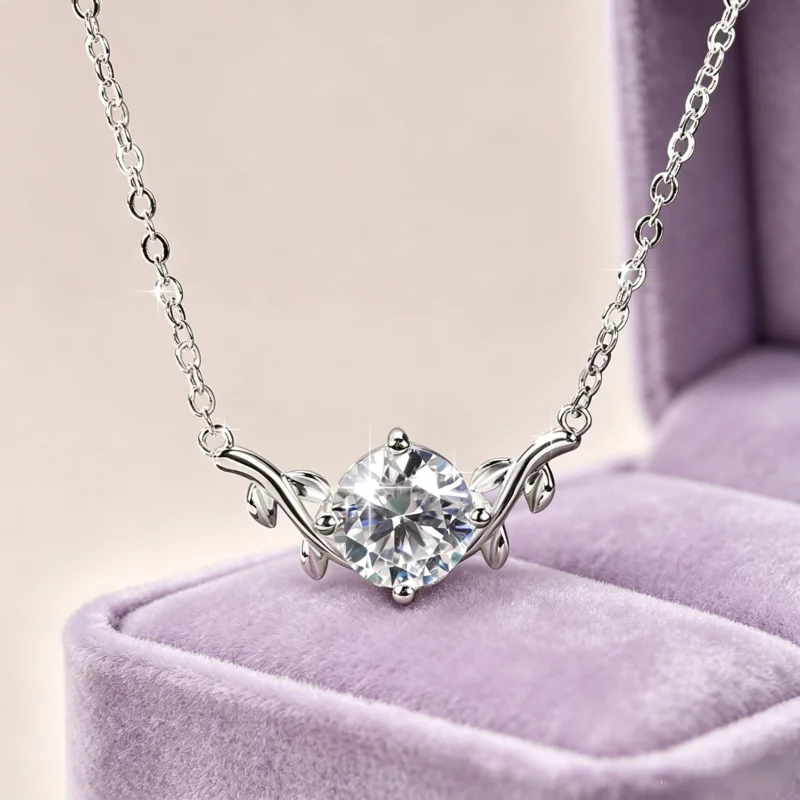 IOGOU 14k Goldfilled 2ct 8mm D-Farbiger Moissanit Ranken-Anhänger Halskette für Damen Hochzeit Verlobung Feiner Schmuck Geschenk Zertifiziert – Detail 1