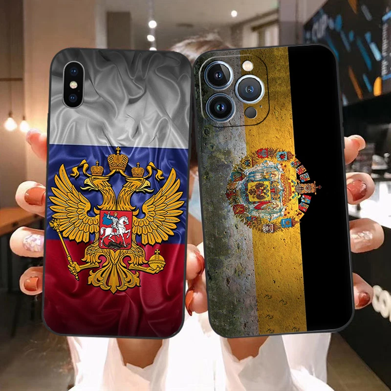 Camera Protection Silicone Phone Case for iphone 14 13 11 12 Pro XS Max Mini XR SE 8 7 14 Plus X Vintage Russia Flag Soft Cover