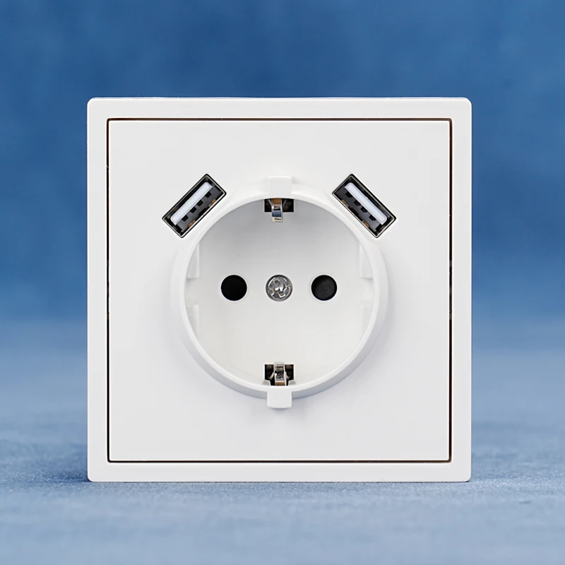 

80*80 Large PC Panel Wall Modern Socket with 2 USB Type A Ports Qualified Home Use German Sockets EU Standard 250V~ 16A