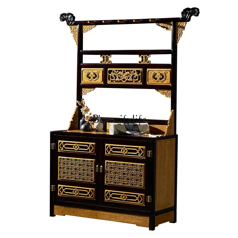 

Golden nanmu coat rack Chinese solid wood faucet floor hanging hanger shoe cabinet