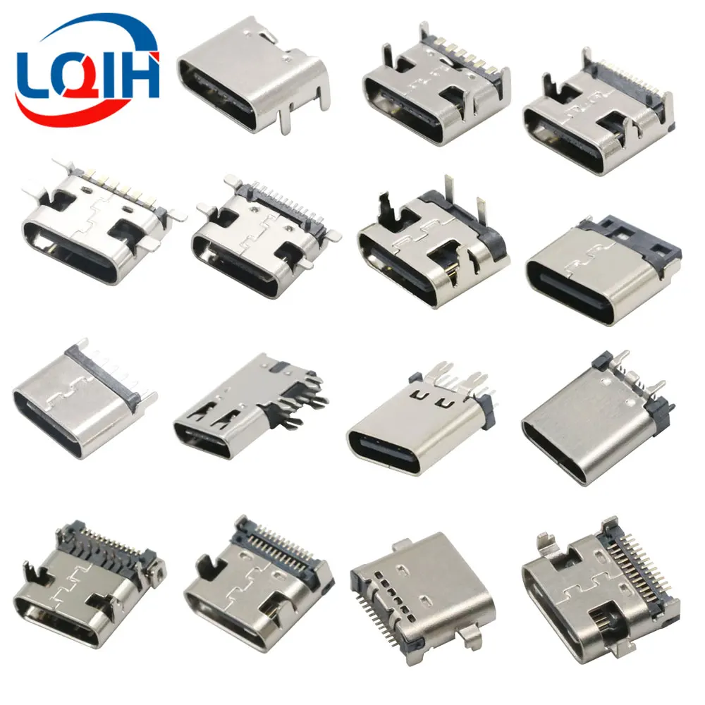 Type C USB 3.1 2 6 14 16 24 Pin Connector Type-C Socket SMD DIP Female Jack For PCB High Current Charging Port Transfer Data