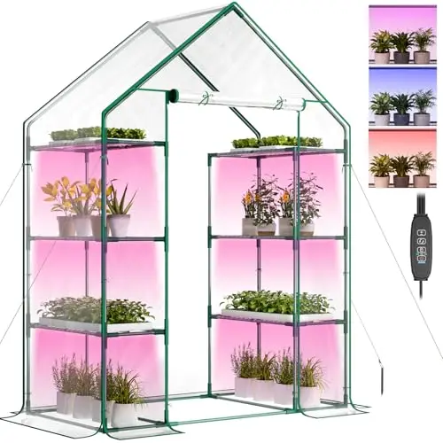 Indoor Greenhouse with Grow Light, 4-Tier L/R 56.3