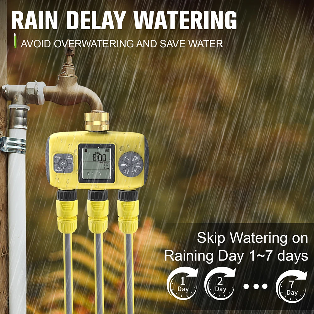 1/3 Outlet Digital Irrigation Watering Timer Auto Irrigation Controller Water Saving Solar Rain Relay Garden Lawn Plant Sprinkle