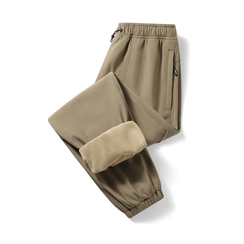 Autumn and Winter Windproof Plush Thick Trendy Warm Hiking Pants for Men Outdoor Hiking Sports Foot Binding Casual Pants