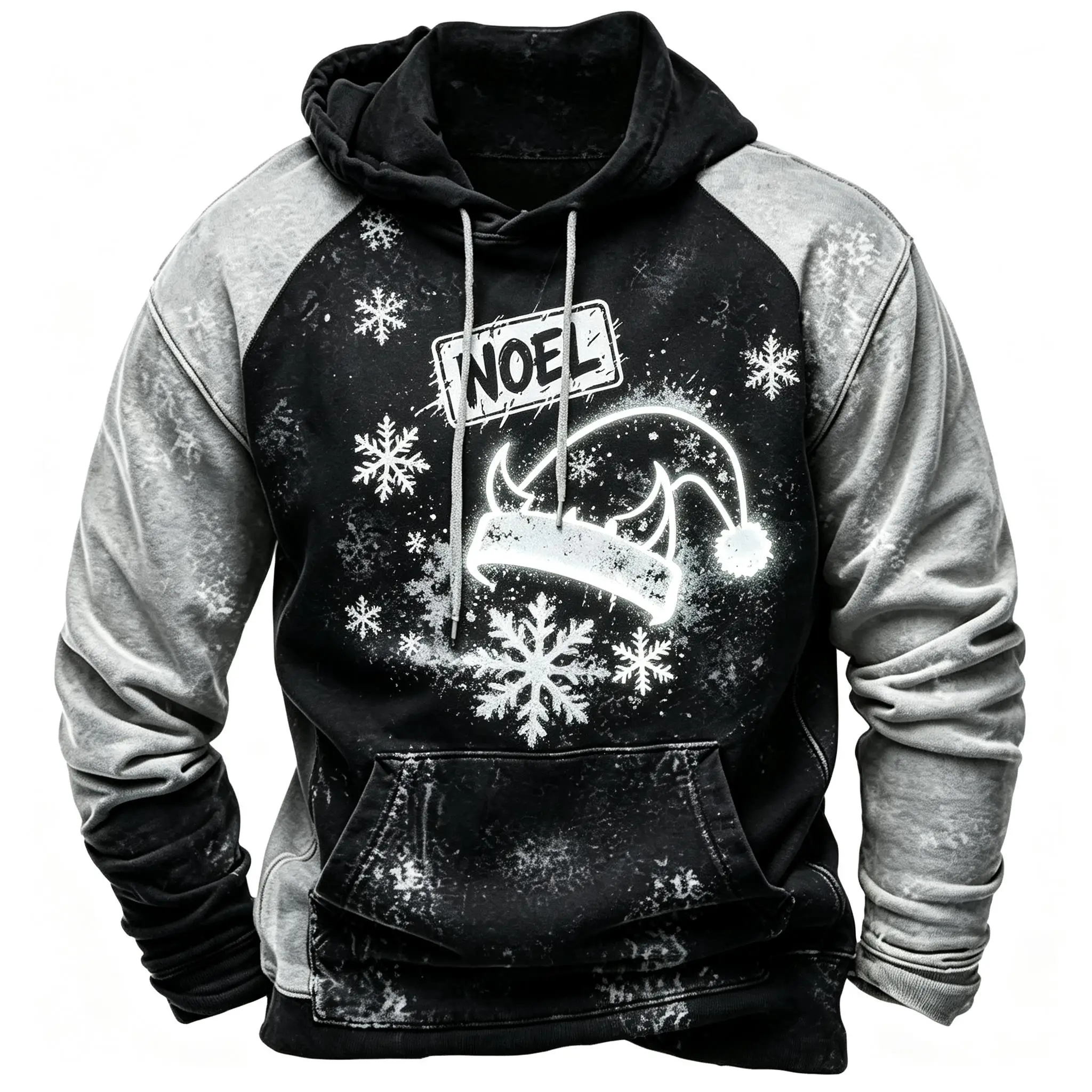 2026 Men Thin Sweatshirt Autumn Winter Hoodie Xmas Spliced Noel Santa Hat Graphic Print Long Sleeve Male Tops Men's Clothes