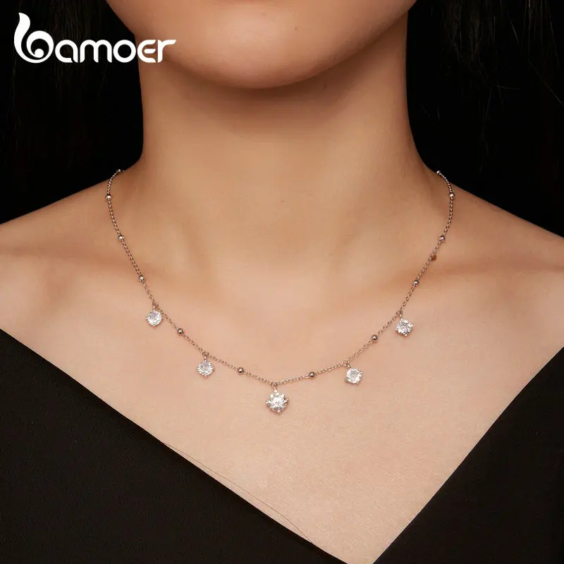 Bamoer Five Princess Waterdrop 3.0 CTTW full Moissanite Necklace Real 925 Sterling Silver D Color Lab Diamond Engagement Jewelry