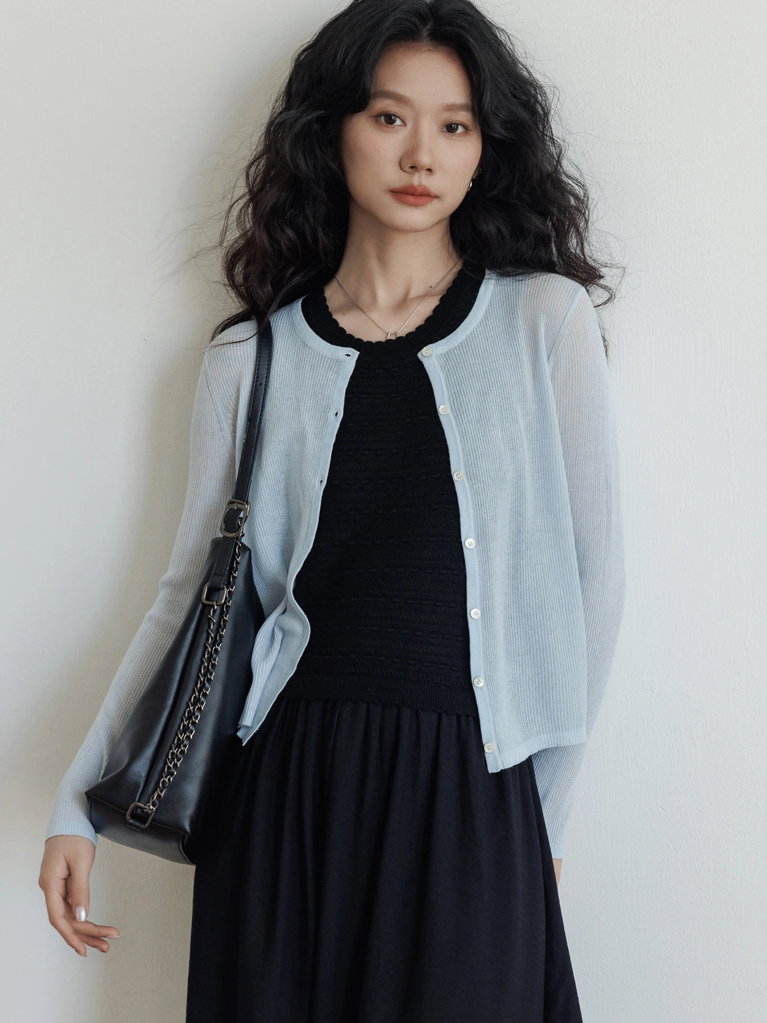 

Spring round Neck Long Sleeve Linen Knitted Open Cardigan Women's Air Conditioning Shirt Sun Protection Soft Casual La...