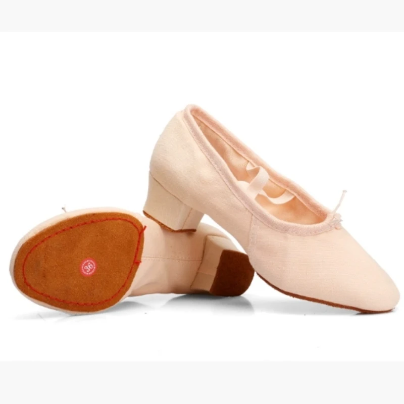 女性用ソフトソールと3cmヒールのダンスシューズ、大人用バレエシューズ、ヨガ、クラシックダンス、指導および練習用シューズ