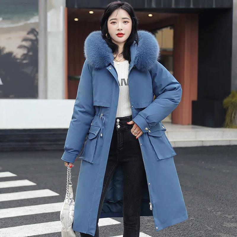

Loose Fit Hooded Parka Coat Thiened Autumn Winter Women's Korean Sle Mid-Length Cotton Jaet Waist-Cinching plus Size