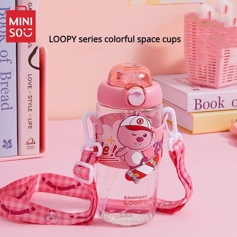 

MINISO LOOPY тритановая чашка для воды на одно плечо по диагонали, большая емкость, удобная детская чашка для улицы, анимация, подарок на день рождения