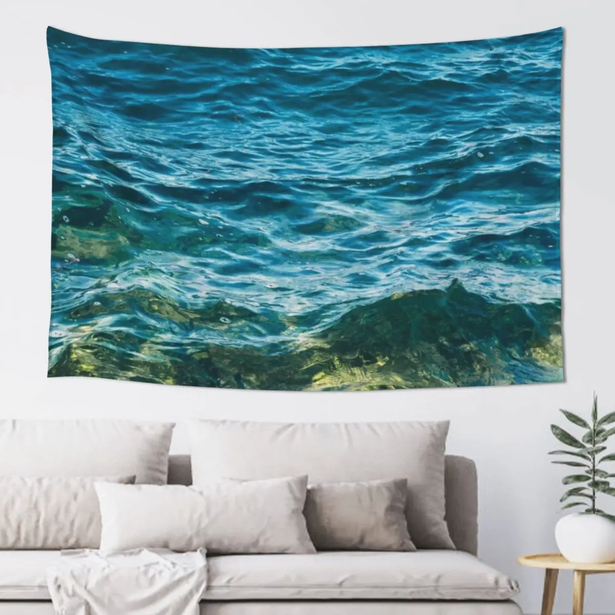 

surface of deep blue sea, oceano ,Blue Ocean ,Blue Water, teal ocean, atlantic ocean, ocean water, oceanarium, water, o Tapestry
