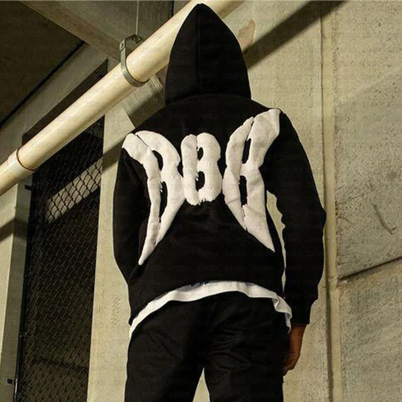 Men's Hoodie Retro Foam Printed Long Sleeved Hooded Sweatshirt Punk Street Fashion Y2K Women's Jacket Top Goth Clothing