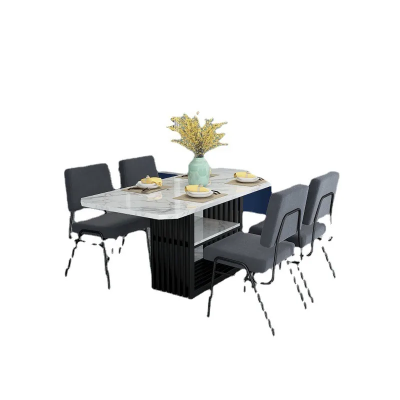 

4-person light luxury complete set of marble dining table and chair combination, creative double-layer marble dining table