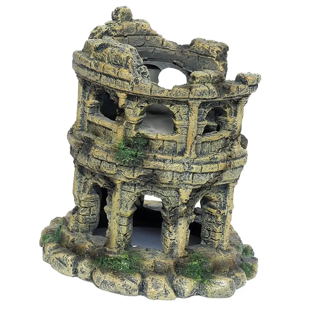 

Aquarium Decoration, Resin Simulation Roman Coliseum Model House Cave Aquarium Landscaping Fish Tank Desktop Ornament Decor