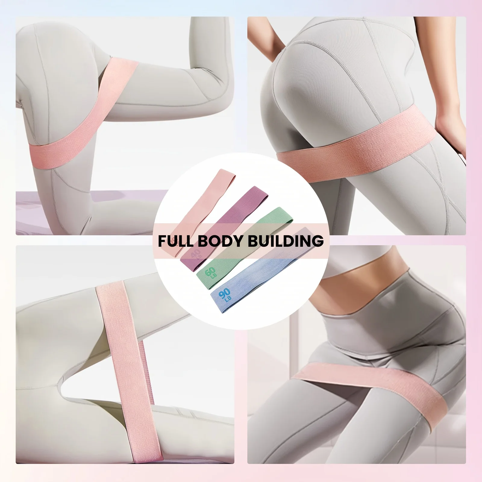4PCS Resistance Band Combination - Anti Slip, Core Strength, Pilates, Yoga and Full Body Exercise, Portable Fitness Kit, Exercise Belt, Exercise Belt | Multi Functional Pilates Band | Polyester Resistance Band, Exercise Band