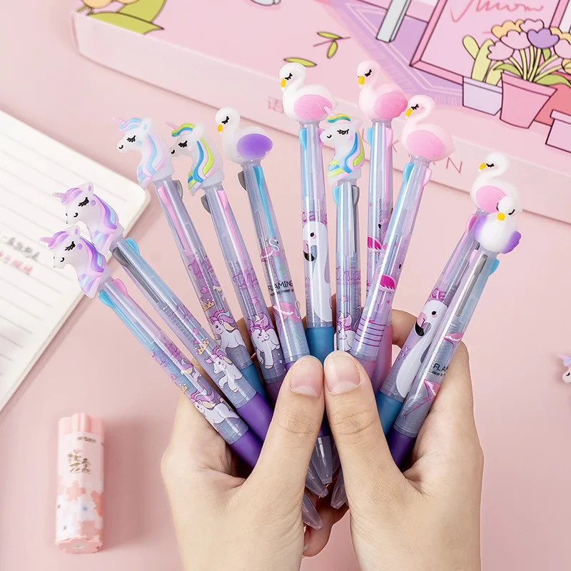 5Pcs Kawaii Cartoon Animal Ballpoint Pen Cute Unicorn 3 Colors Retractable Pen School Suppil Office Stationery Multicolored Pens