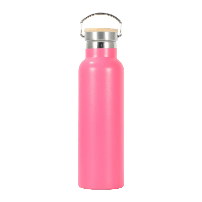 600ml Large-mouth Insulated Cup Stainless Steel Large Capacity Cup Portable Outdoor Bottle with Bamboo Lid for Hiking and Travel