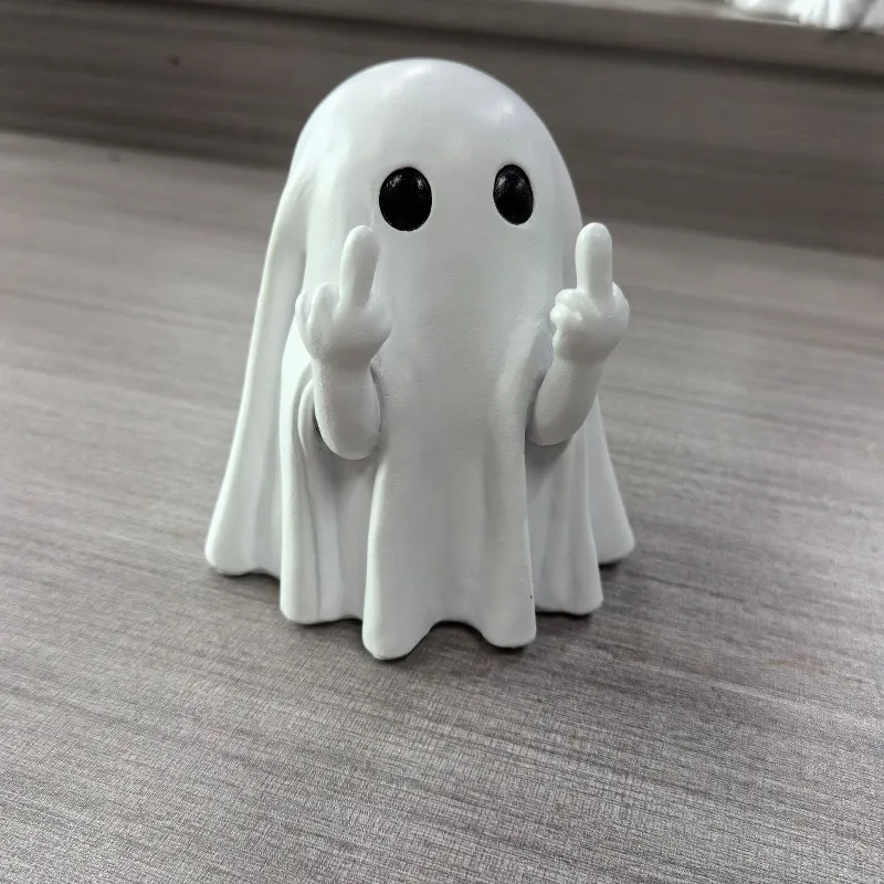 Cute Middle Finger Ghost Resin Figurine Halloween Desktop Decor Ornament For Home Table Decoration