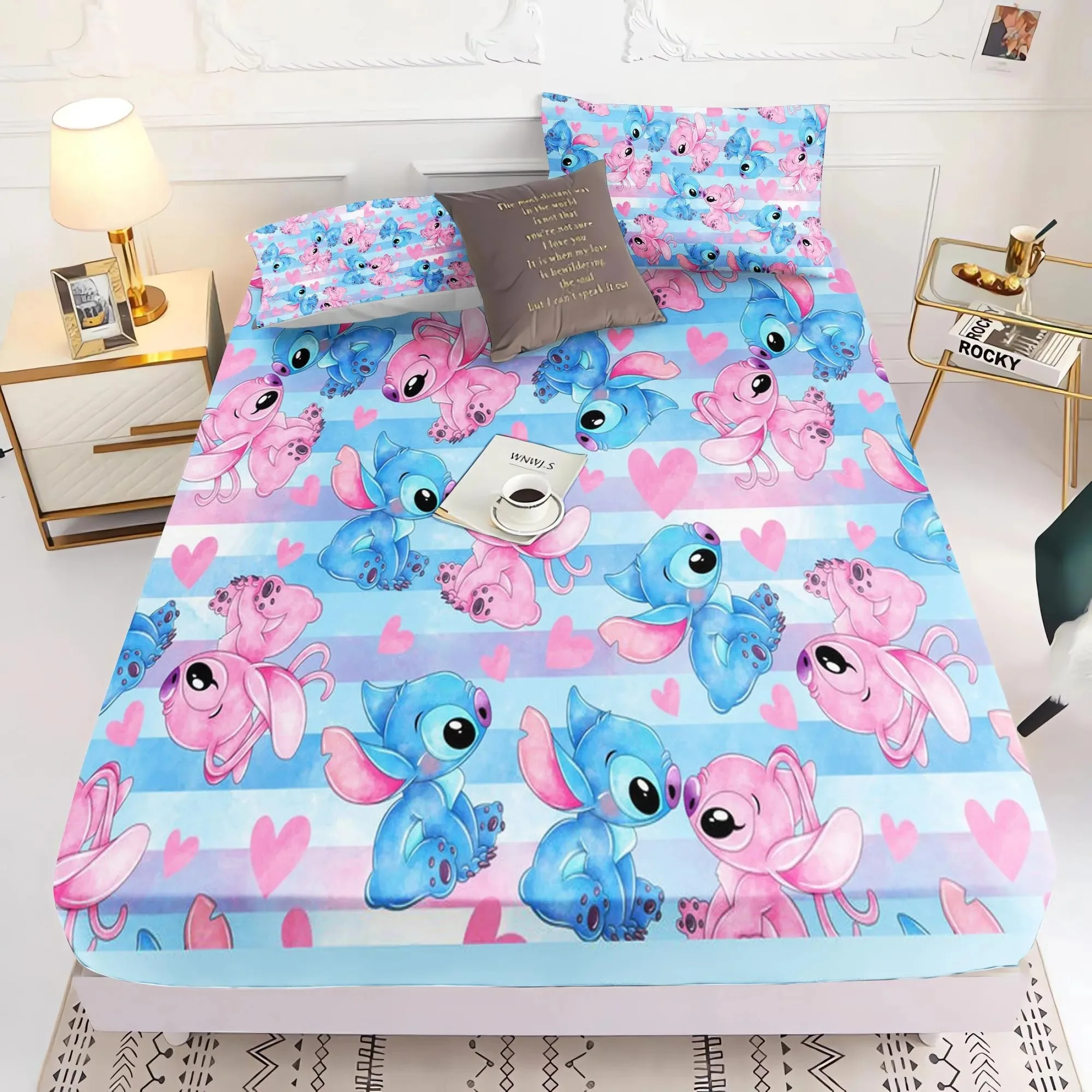 Disney stitch Cartoon Flat Sheets Soft Bedding Sheet Anime Bed Sheet for Queen King Twin Size Kids Gift Custom Bed Cover