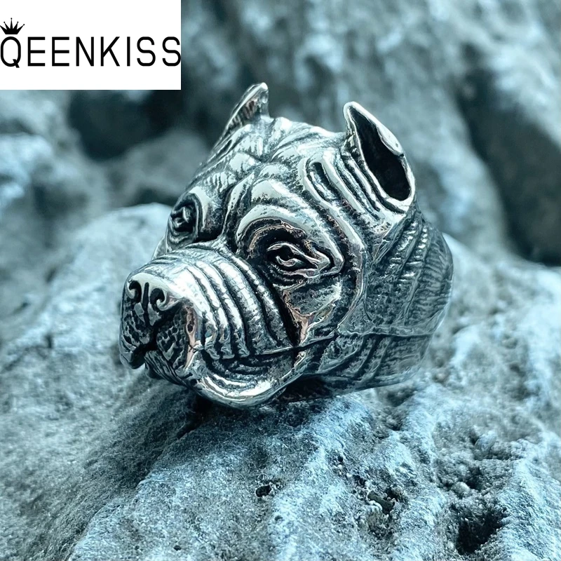 

QEENKISS 925 Sterling Silver Vintage Punk Dog Ring for Women Men Fine Jewelry Birthday Wedding Party Girl Boyfriend Gift RG6973