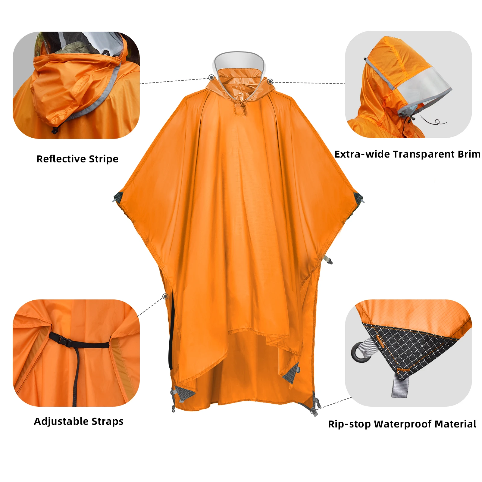 

Hooded Rain Poncho for Adults Lightweight Waterproof Rain Coat with Sleeves for Hiking Camping Backpacking