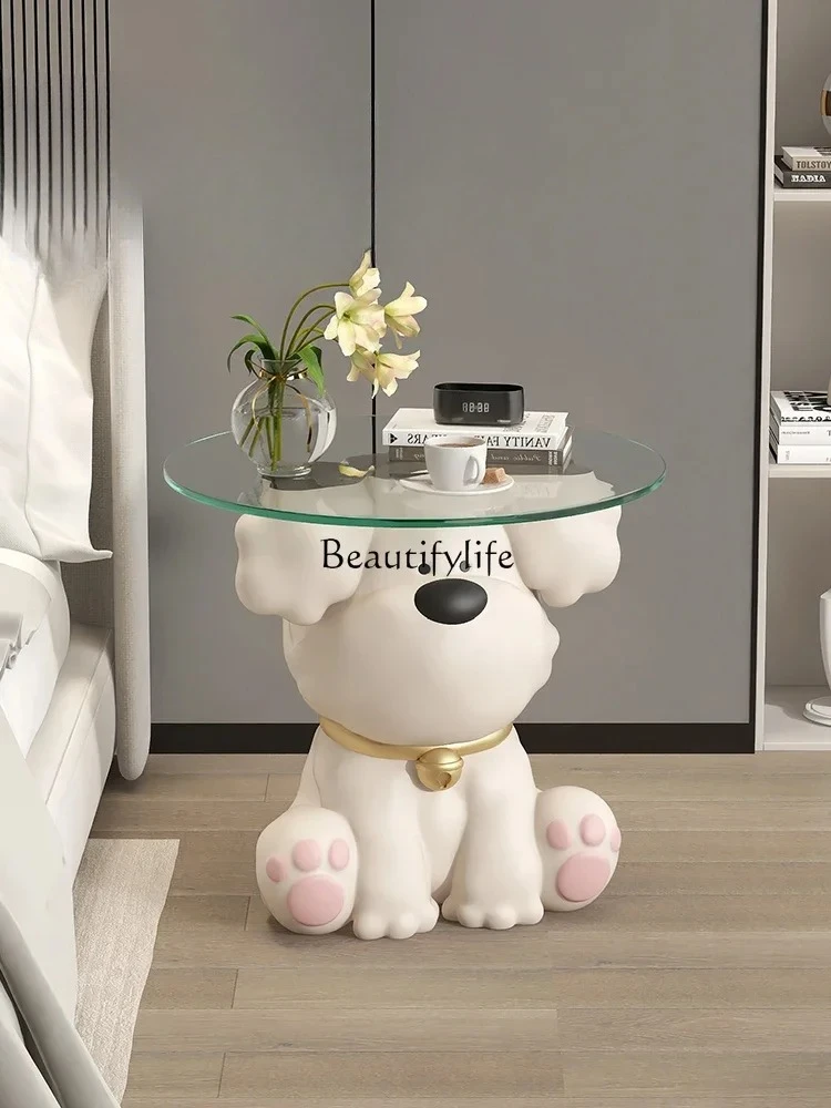 

66.Creative glass coffee table floor ornament living room sofa next to the corner bedside table home decoration