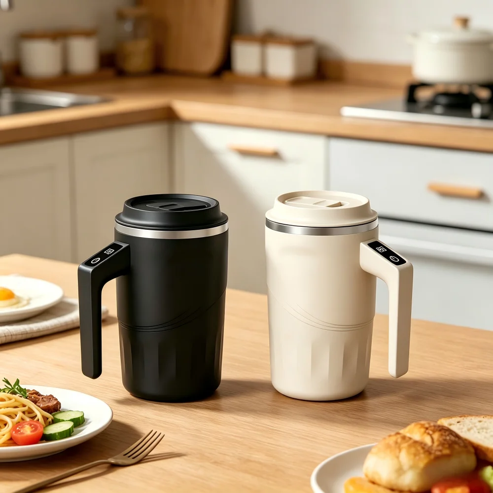 Digital temperature automatic mixing cup, 304 stainless steel inner liner, protein powder shaking cup for household and outdoor